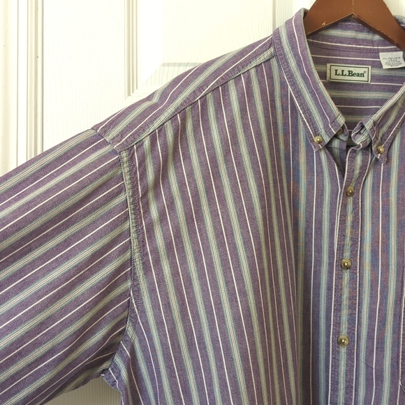 L.L. Bean 90's Vintage Classic Striped Long Sleeve Button Down Shirt Purple XXL - Picture 3 of 12